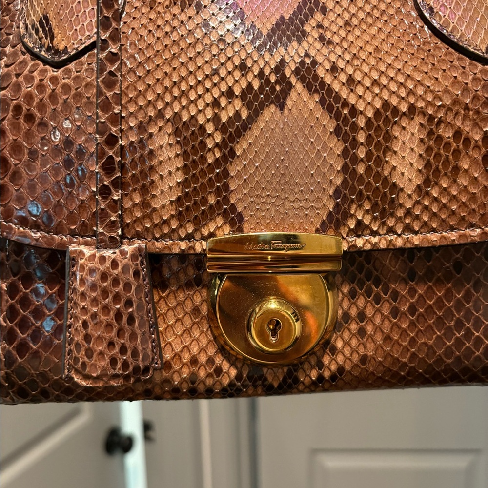 Salvatore Ferragamo Tan Python Print Satchel NWT - image 2